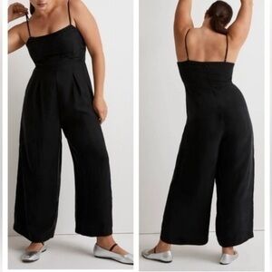 Madewell Ruched Crop Straight Leg Jumpsuit Black Size 14 NWT
